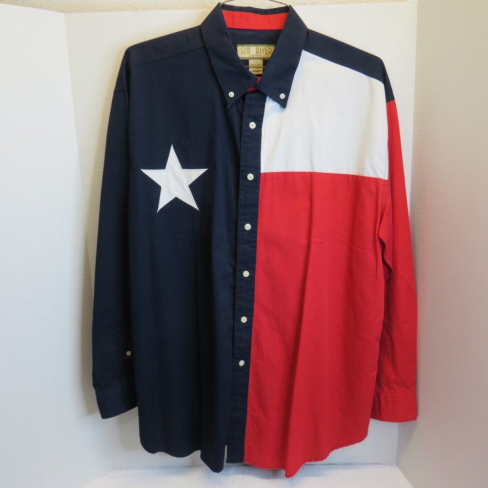 Sun River Size L Texas Flag Long Sleeve Button Down Shirt